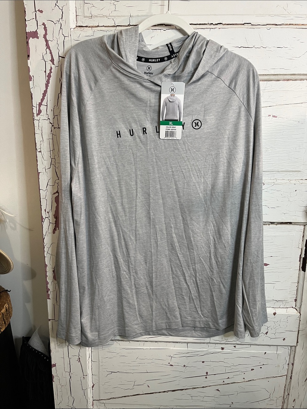 NWT Hurley Men's Light Gray Hooded Long Sleeve Performance Shirt XL